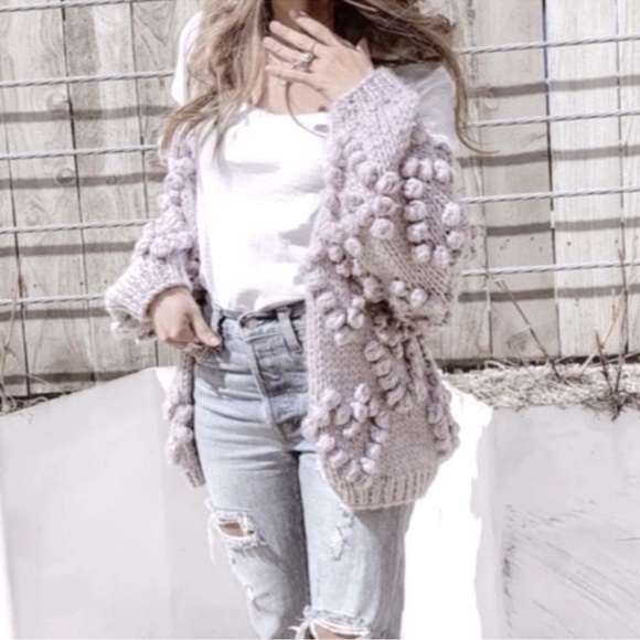 Chicwish Knit Your Love Oversized Chunky Handmade Heart Popcorn Cardigan Sweater - Picture 3 of 7